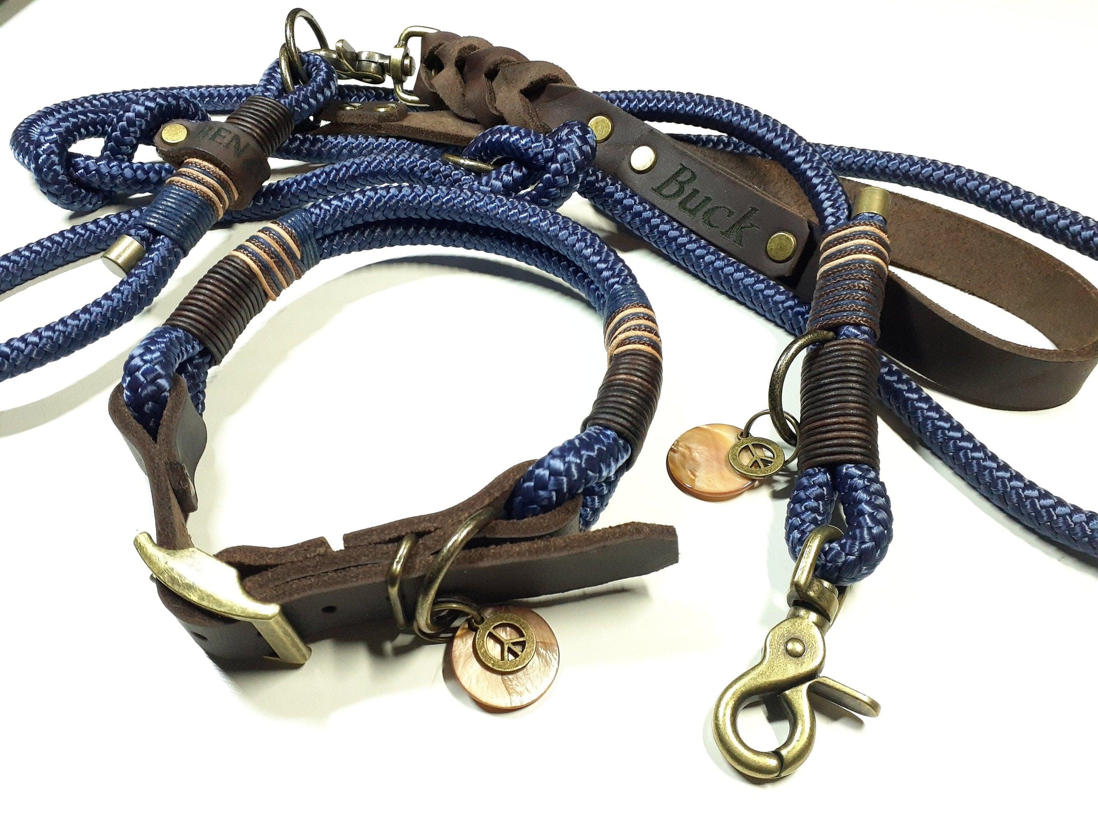 Halsbandset BUCK in navy mit Gravur - BenzoDesign