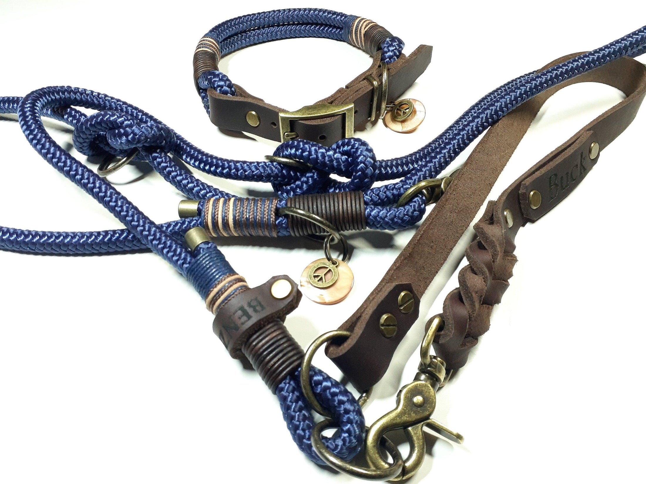 Halsbandset BUCK in navy mit Gravur - BenzoDesign