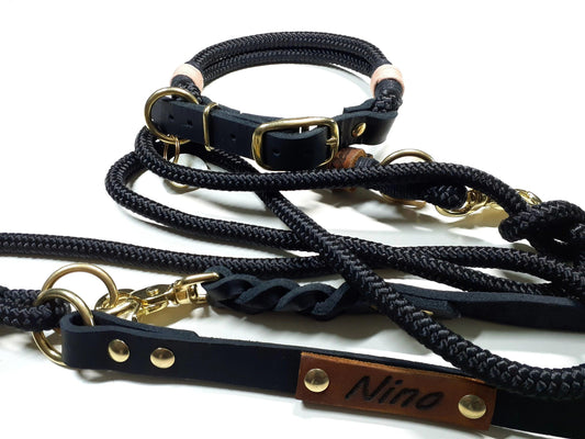 Set di collari NINO in nero con incisione - BenzoDesign