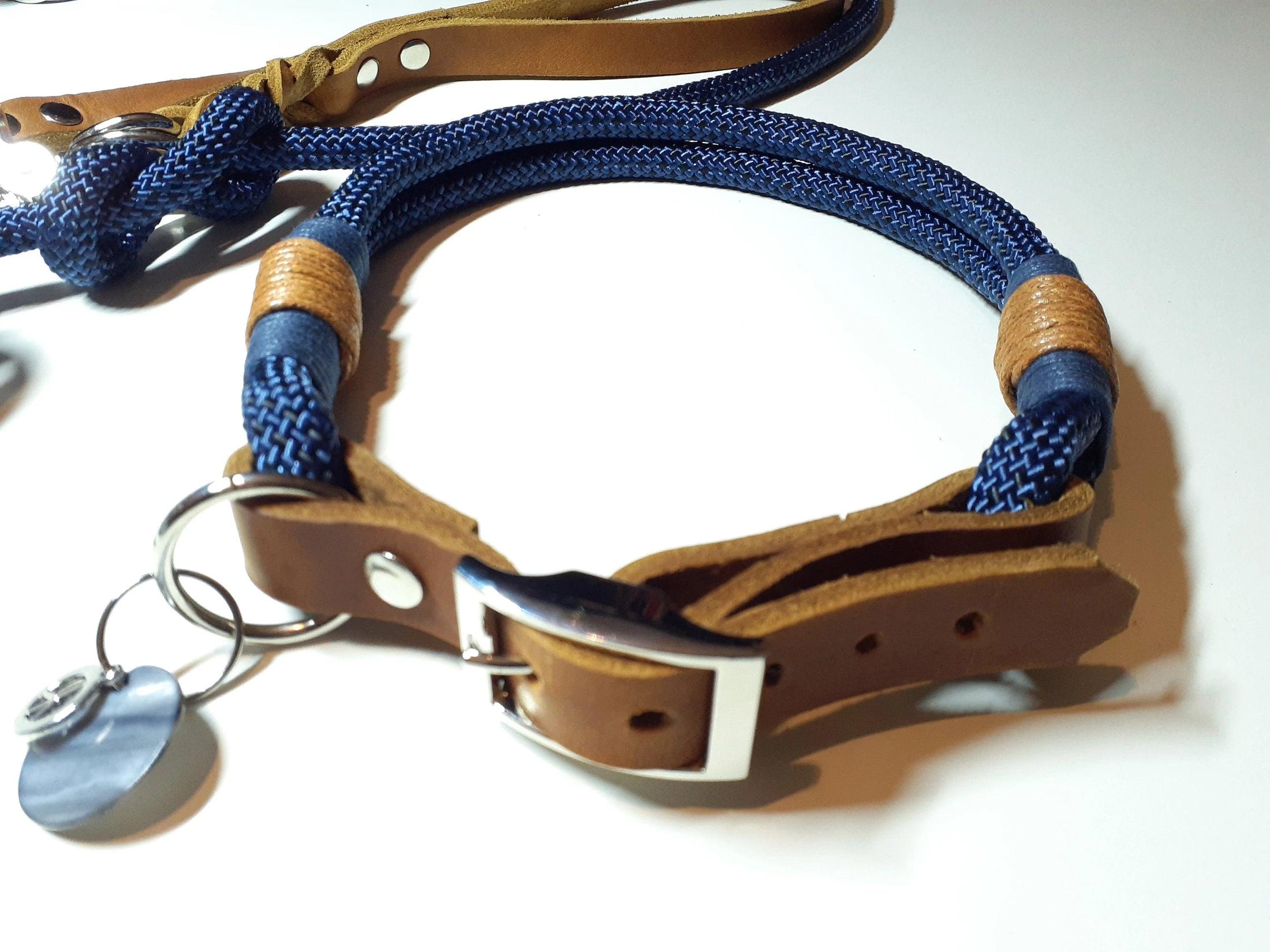 Collare set corda STEVE in corda da arrampicata in blu con incisione - BenzoDesign