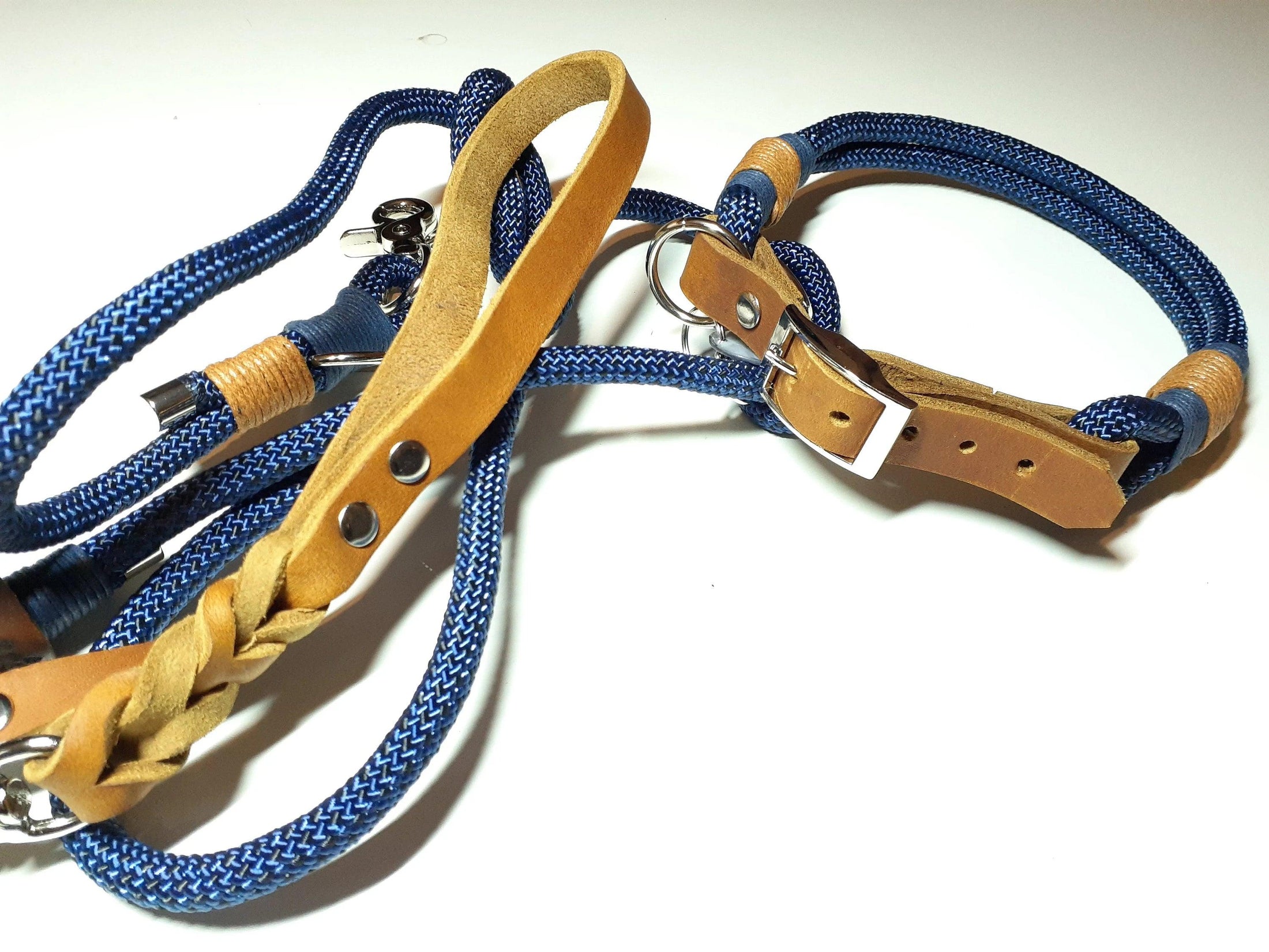 Collare set corda STEVE in corda da arrampicata in blu con incisione - BenzoDesign