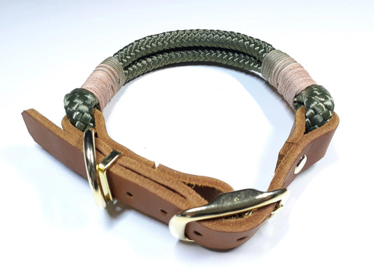 Collar set and short lead SUMMER as a set in olive green - BenzoDesign