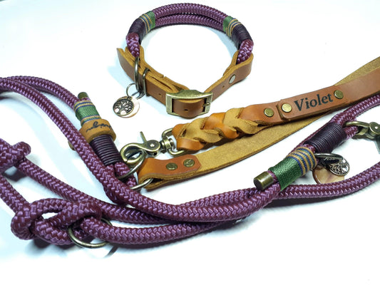 Halsbandset VIOLET in lila mit Gravur - BenzoDesign