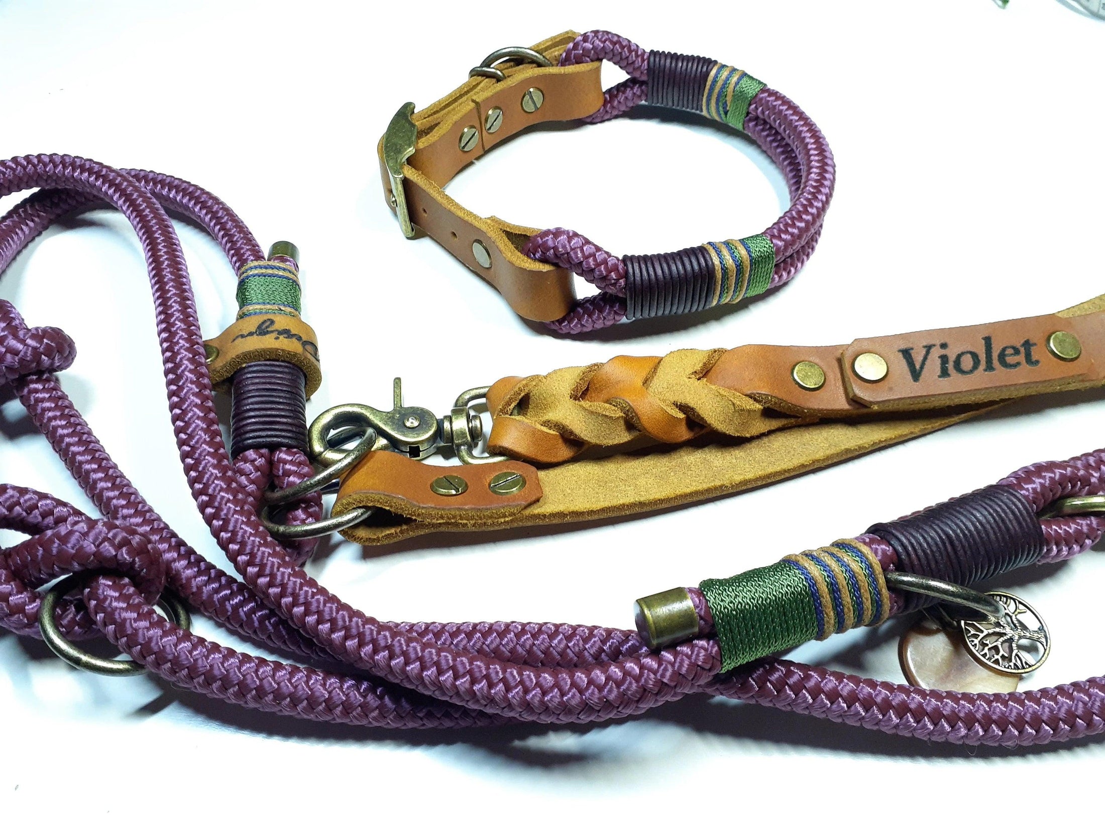 Halsbandset VIOLET in lila mit Gravur - BenzoDesign