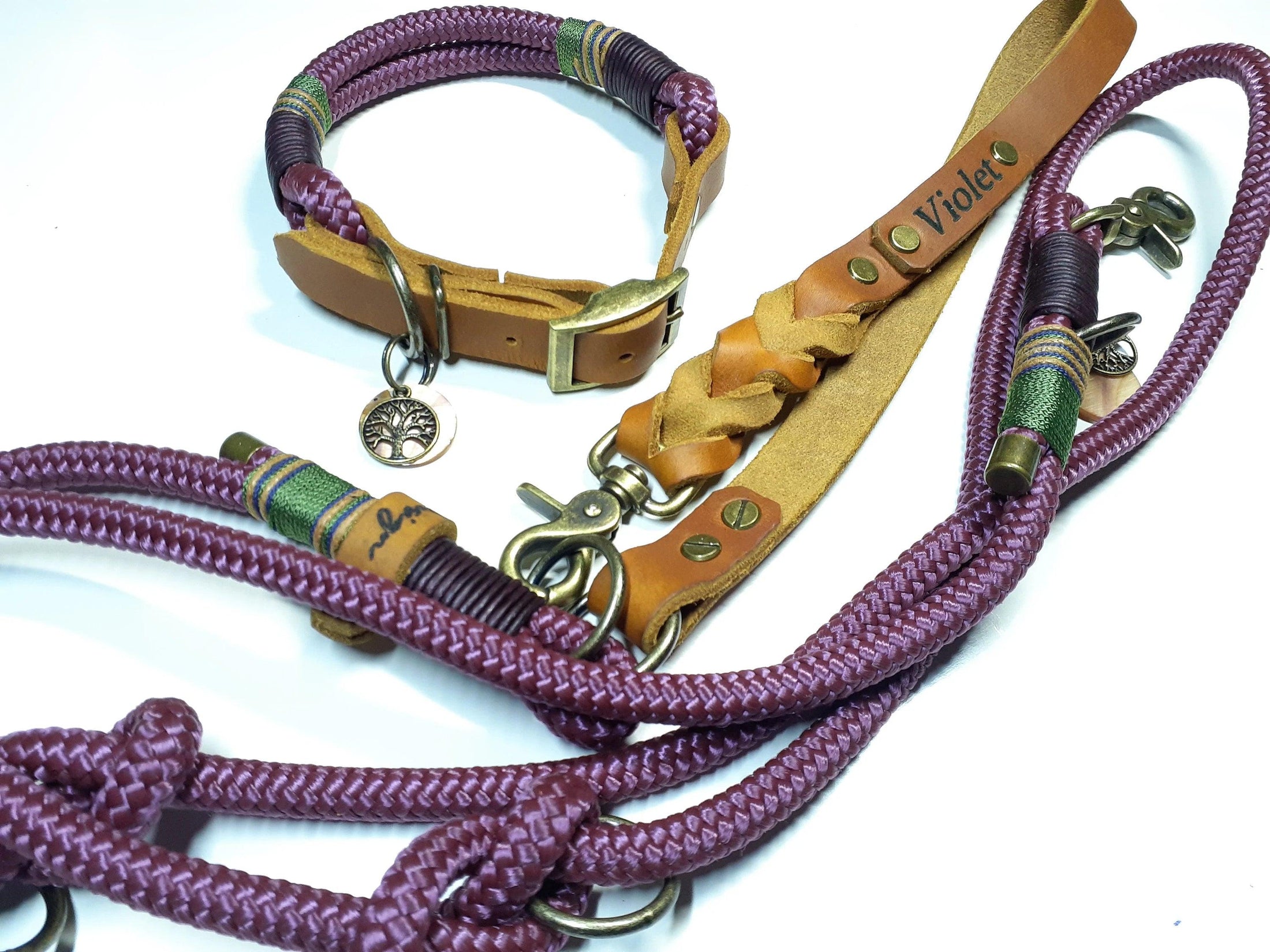 Halsbandset VIOLET in lila mit Gravur - BenzoDesign