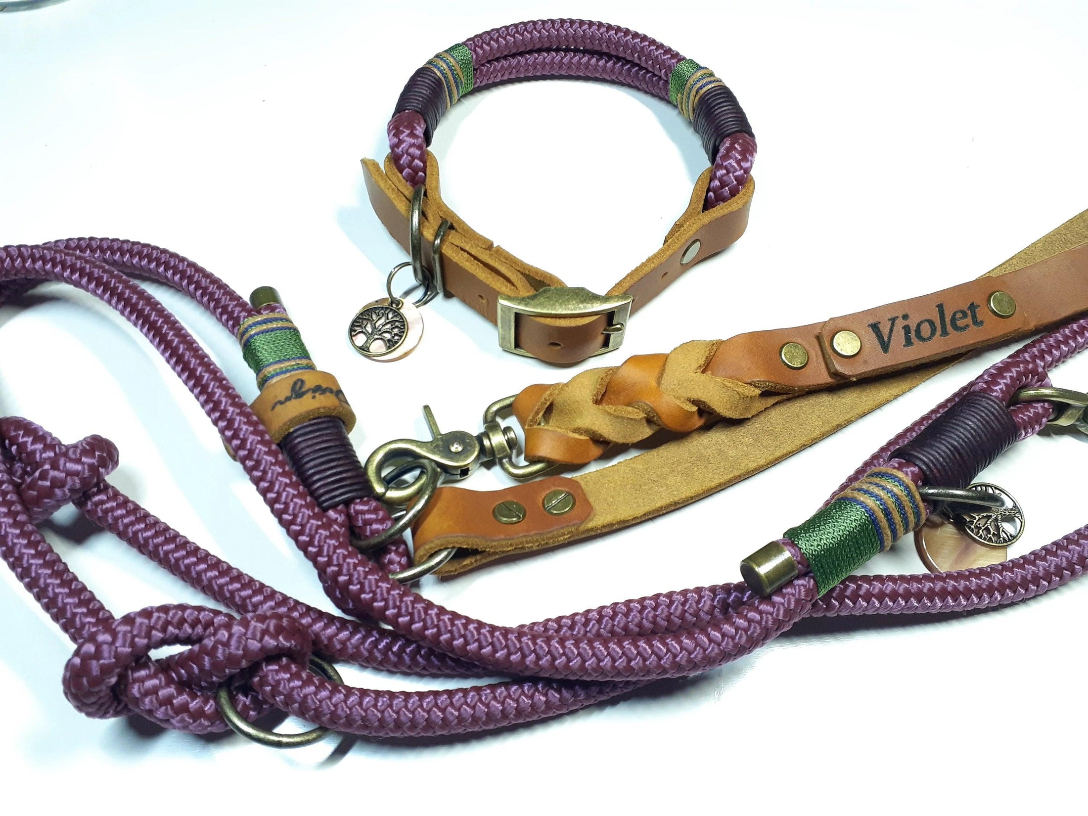 Halsbandset VIOLET in lila mit Gravur - BenzoDesign