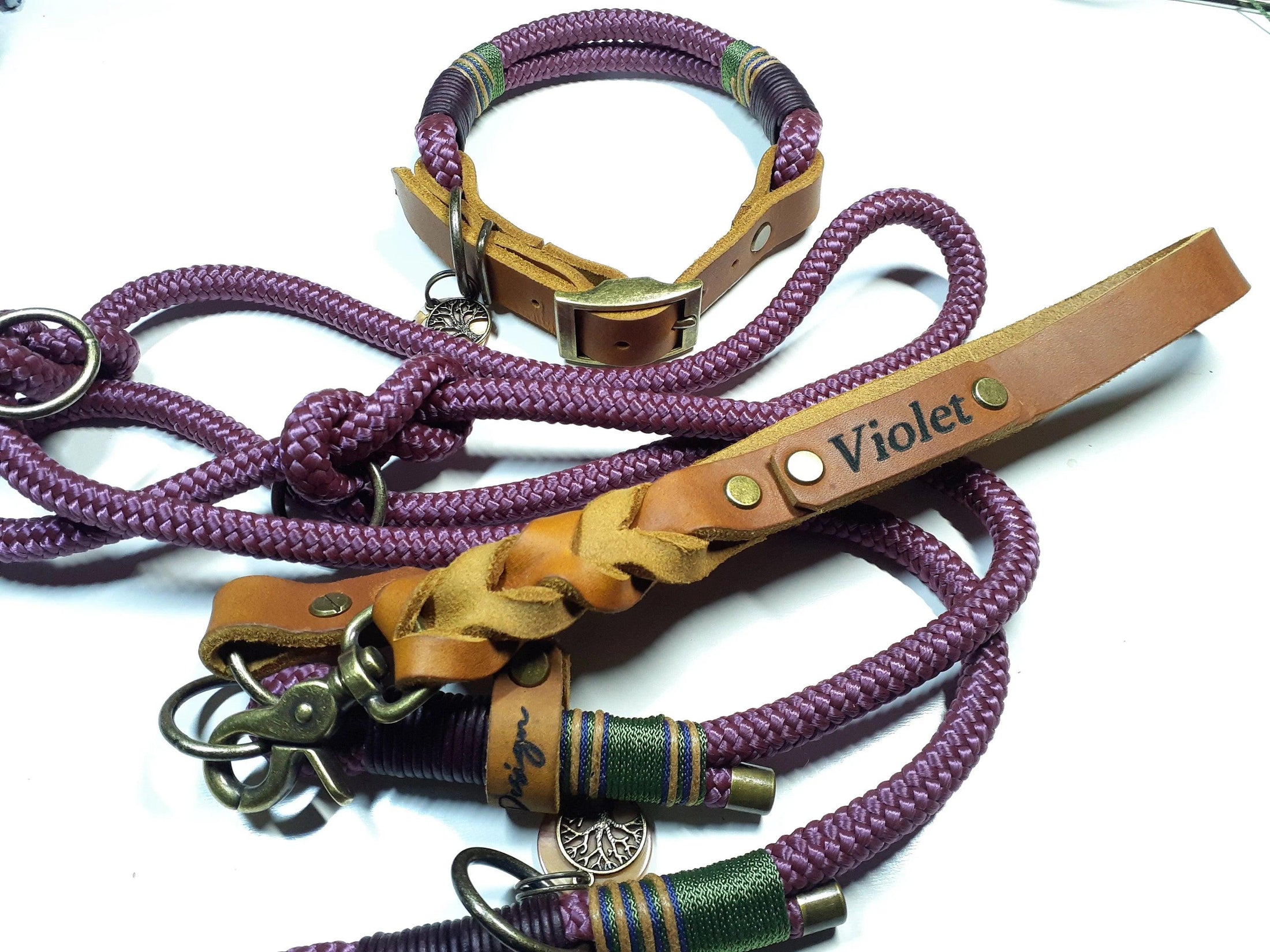 Halsbandset VIOLET in lila mit Gravur - BenzoDesign