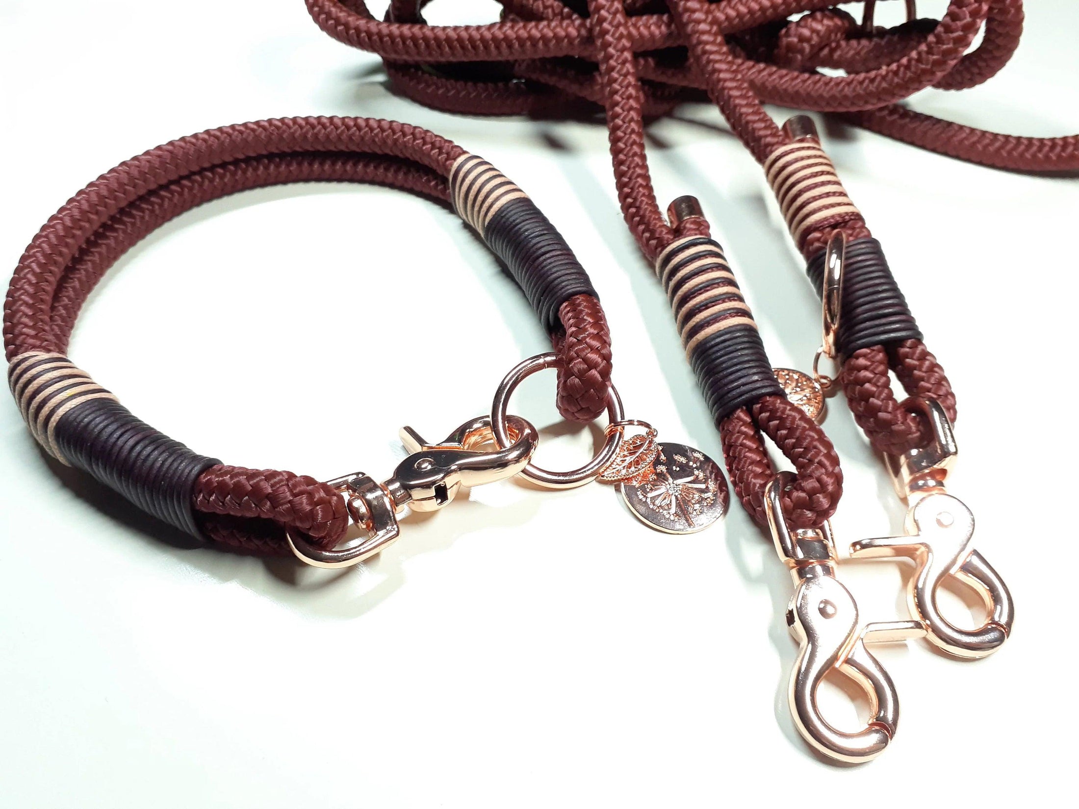 Hundehalsband Set AIKA in rotbraun - BenzoDesign - BenzoDesign