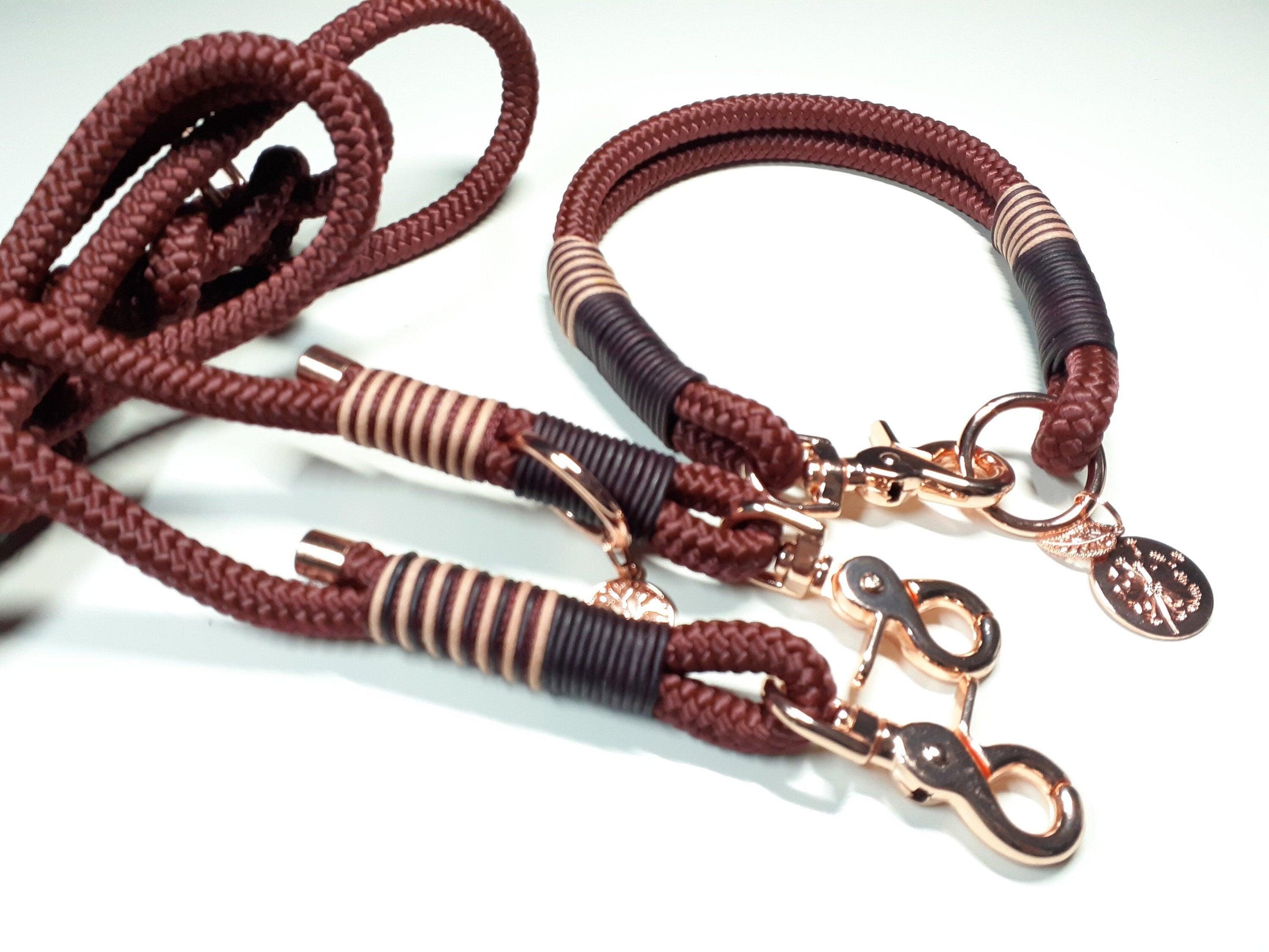 Hundehalsband Set AIKA in rotbraun - BenzoDesign - BenzoDesign