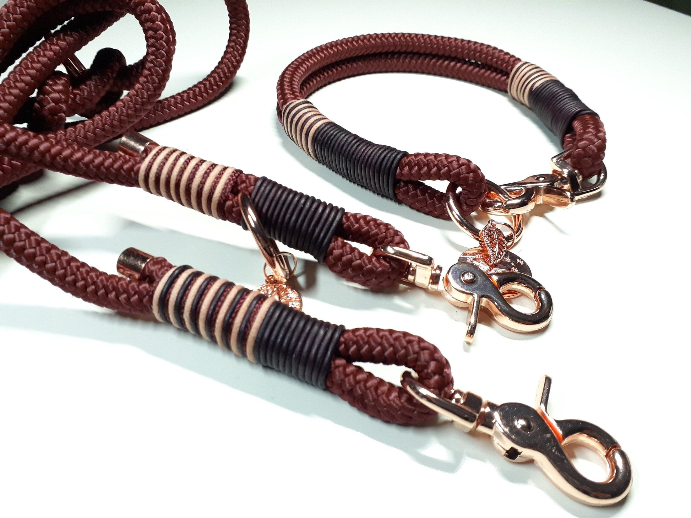 Hundehalsband Set AIKA in rotbraun - BenzoDesign - BenzoDesign