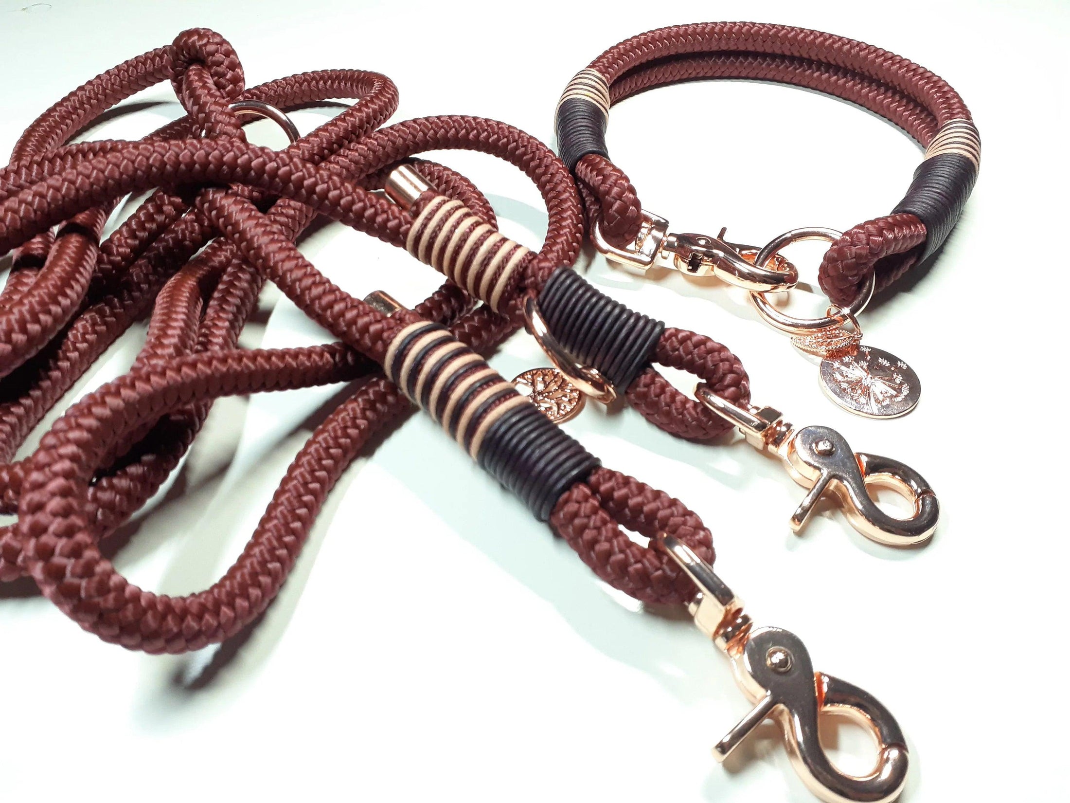 Hundehalsband Set AIKA in rotbraun - BenzoDesign - BenzoDesign