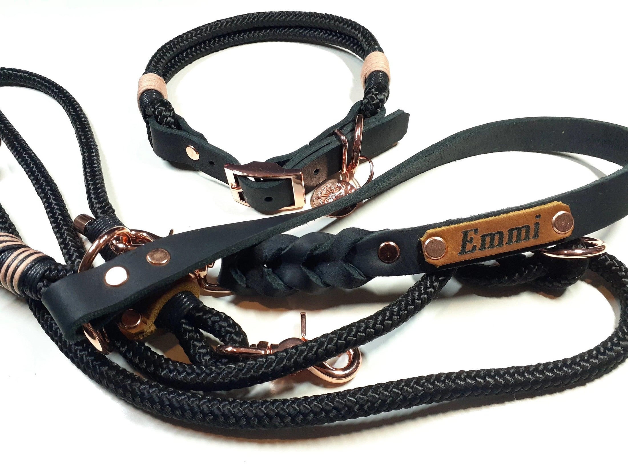 Hundehalsband Set EMMI in schwarz mit Gravur - BenzoDesign