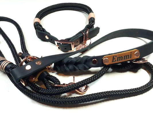 Set di collari per cani EMMI in nero con incisione - BenzoDesign