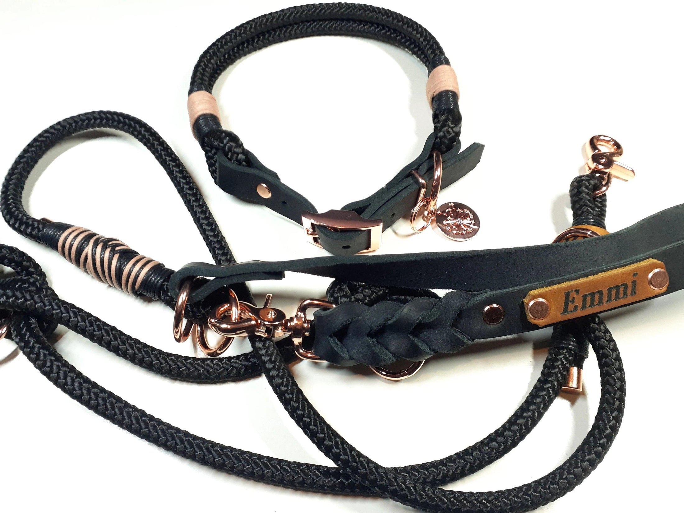 Hundehalsband Set EMMI in schwarz mit Gravur - BenzoDesign