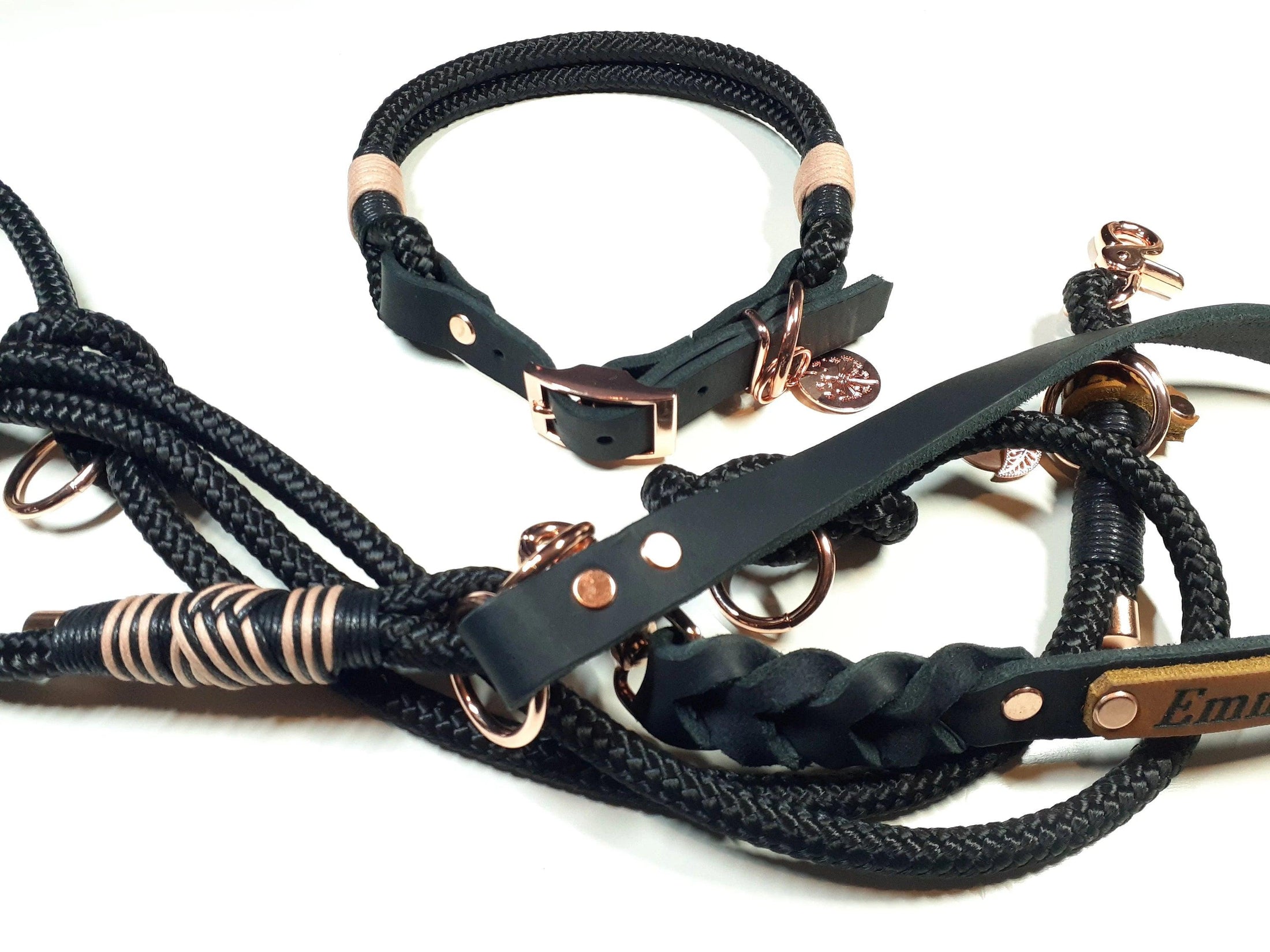 Hundehalsband Set EMMI in schwarz mit Gravur - BenzoDesign