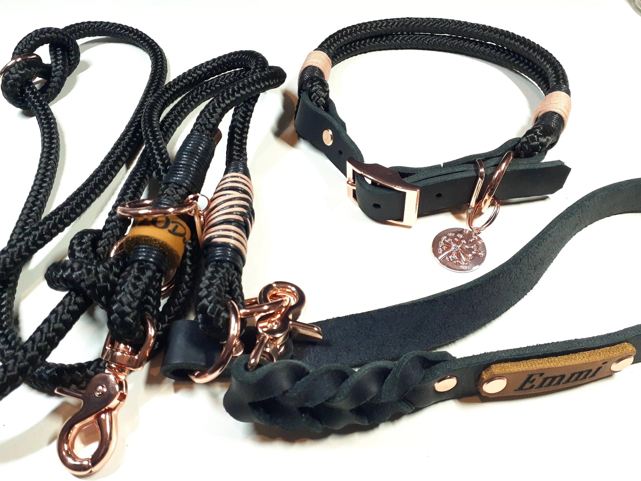 Hundehalsband Set EMMI in schwarz mit Gravur - BenzoDesign