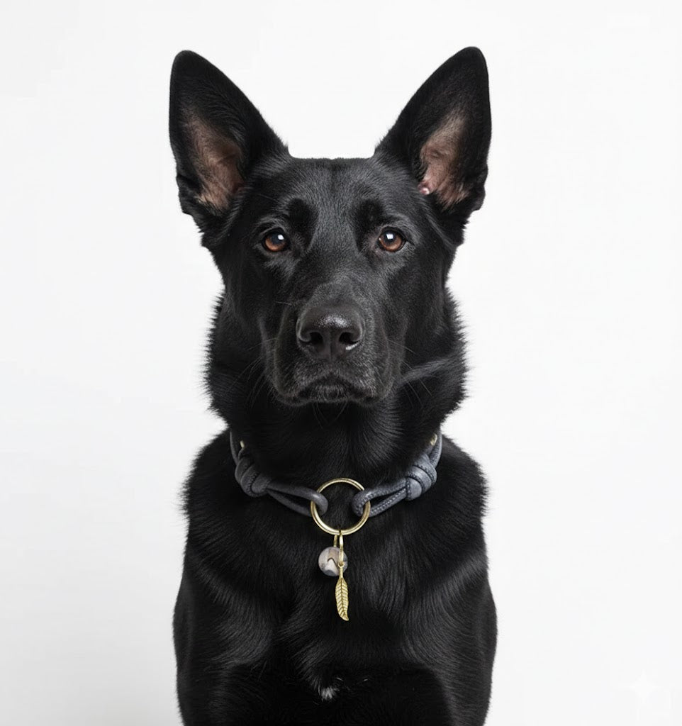 Markenhalsband aus Kunstleder verstellbar in graublau