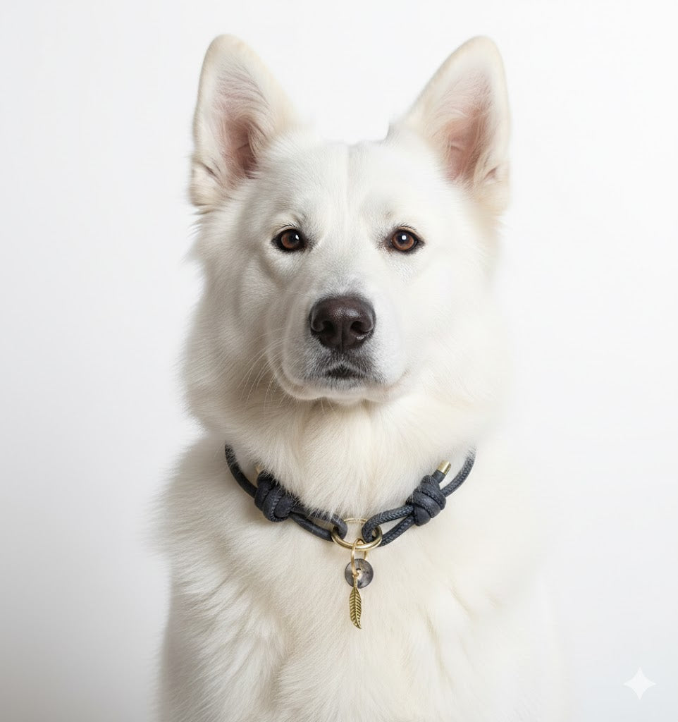 Markenhalsband aus Kunstleder verstellbar in graublau